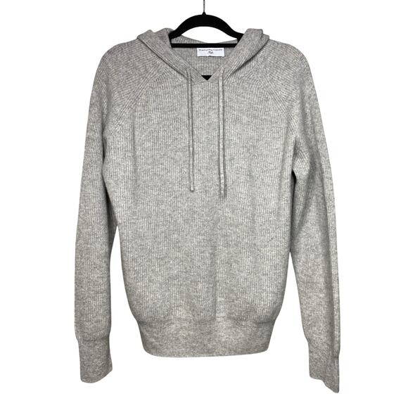 Never a Wallflower Women's Large Sweater 100% Cashmere Ribbed Gray Hoodie Hood - Picture 1 of 7